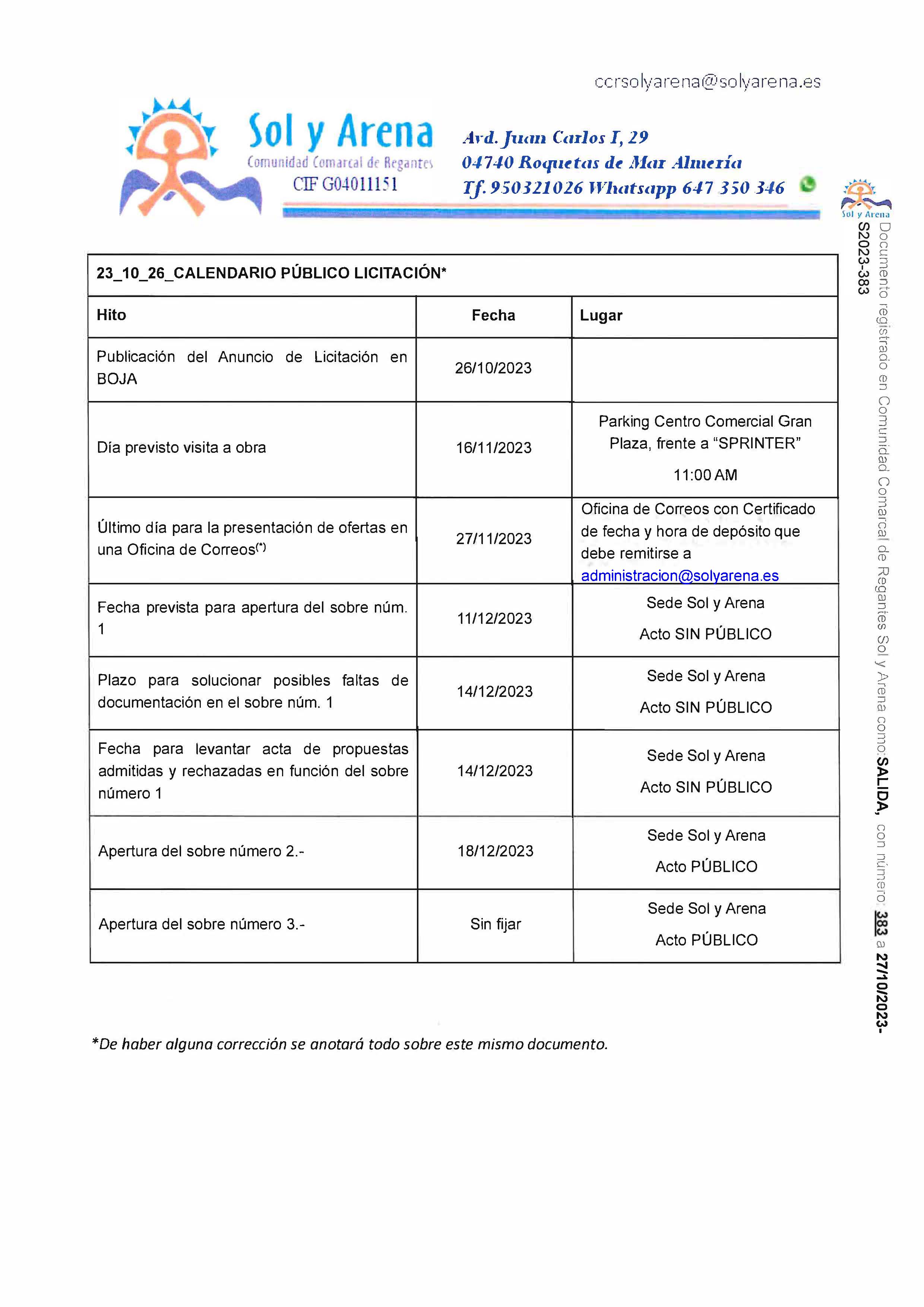 Calendario de Licitación